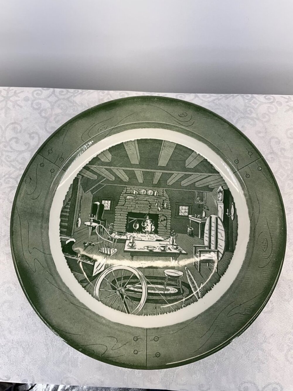 Royal Colonial Homestead Green Transferware Large Serving Platter